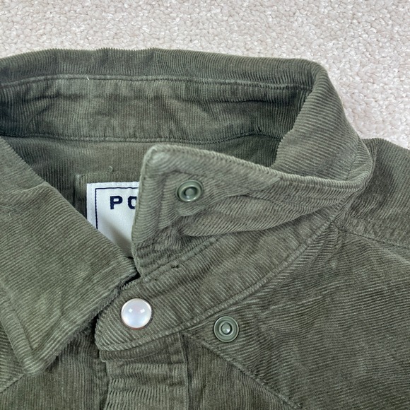Poncho Corduroy Men's Large Pearl Snap Western Shirt Olive Green Huckberry - Picture 7 of 9